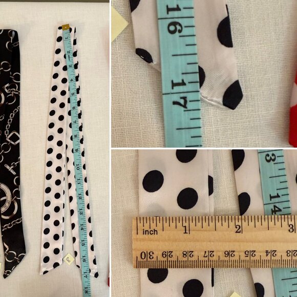 Polka Dot Slim Silk Scarf 34in White Black Retro Coquette Pinup Style No23 - Picture 5 of 8